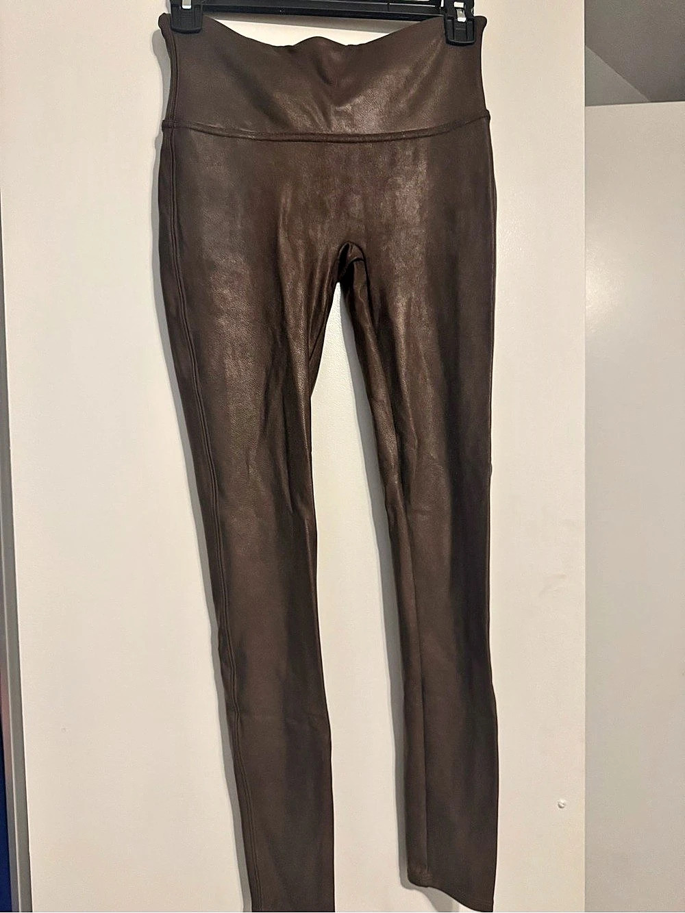 SPANX Faux Leather Leggings in Bronze Metal Brown Medium